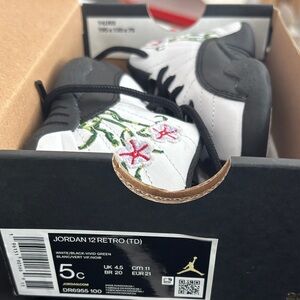 Jordan 12 Retro Kids Sneakers - White, Black, and Green